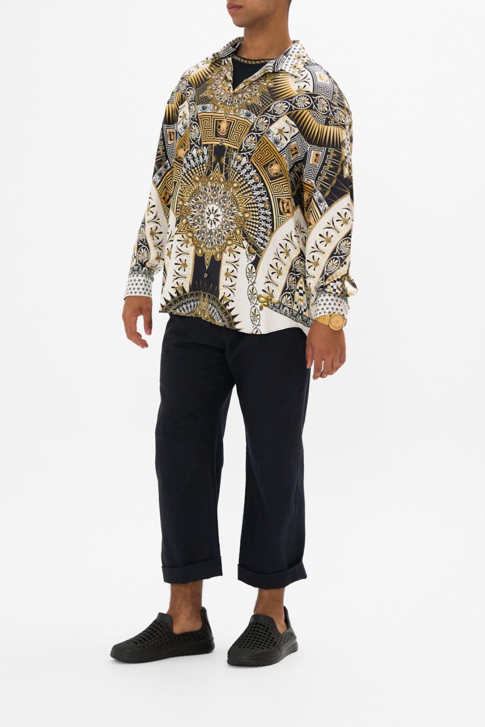 The CAMILLA MINI SHIRT DRESS MARK OF MEDUSA in our  print.