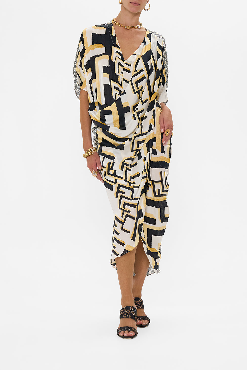 The CAMILLA DROP SHOULDER PLAYSUIT A PAINTED VILLAGE in our  print.