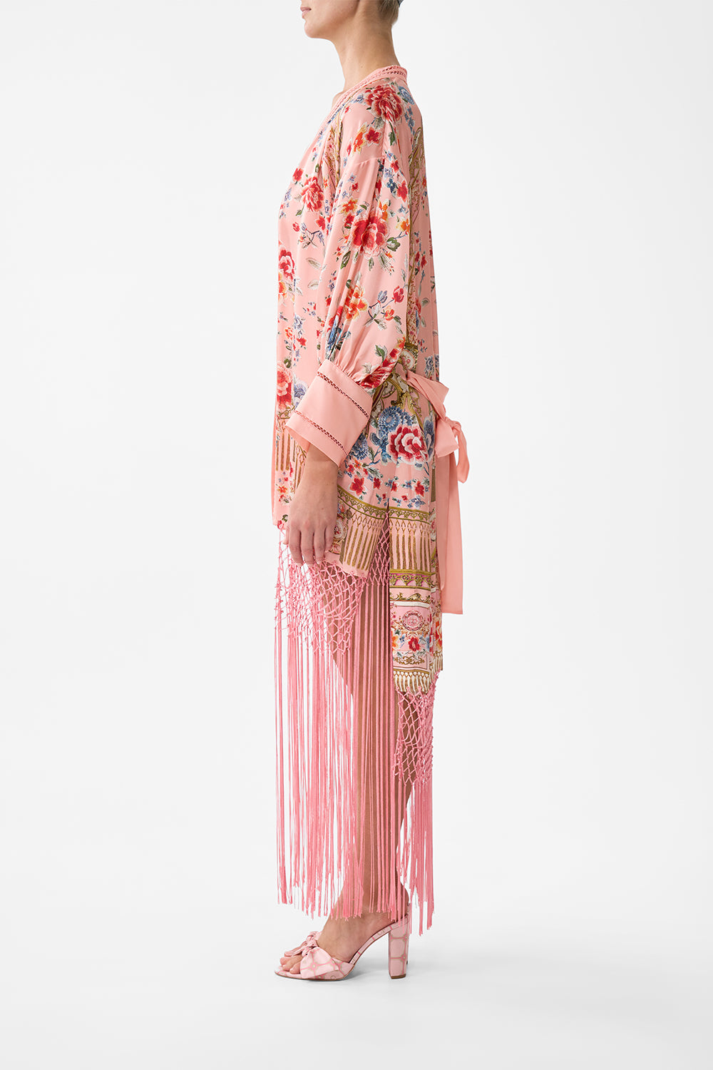 The CAMILLA SHORT TIE FRONT BLOUSON DRESS TILES DARLS in our  print.