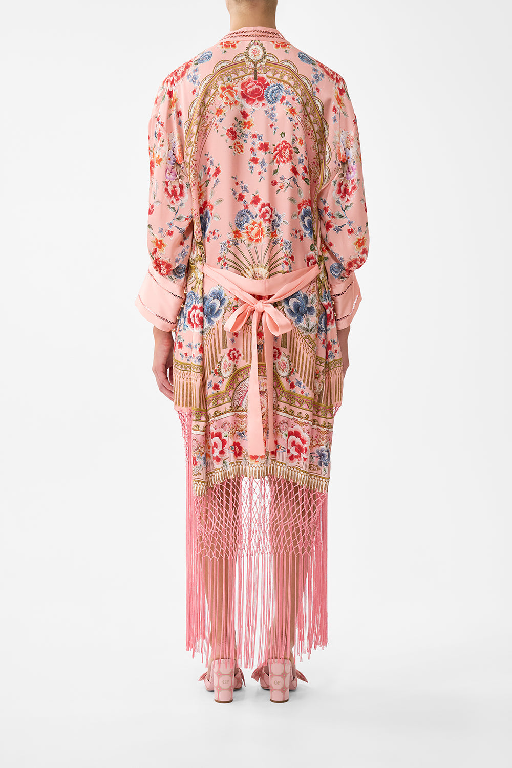 The CAMILLA SHORT TIE FRONT BLOUSON DRESS TILES DARLS in our  print.