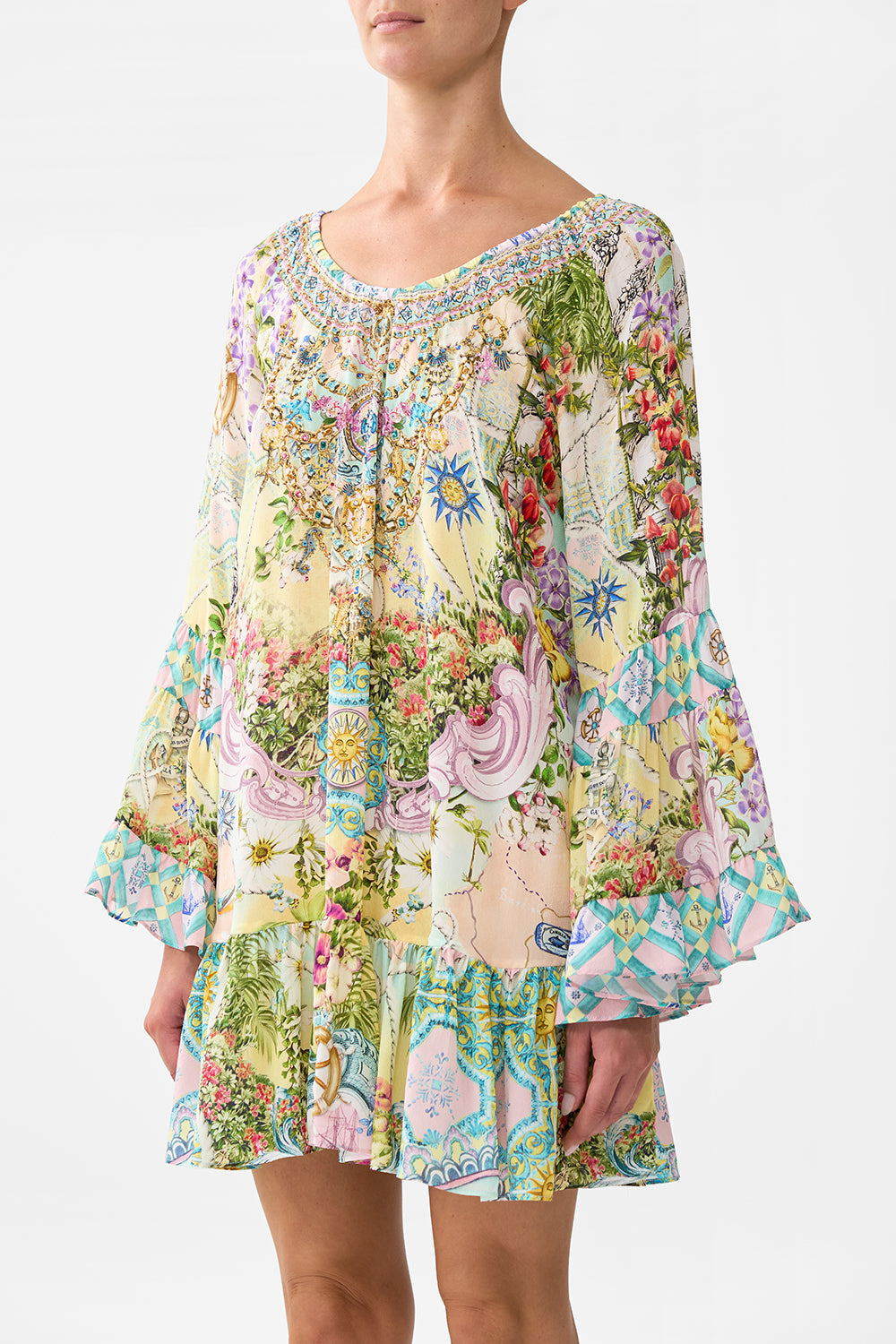 The CAMILLA TRAPEZE MAXI DRESS AMSTERDAM JEWEL in our  print.