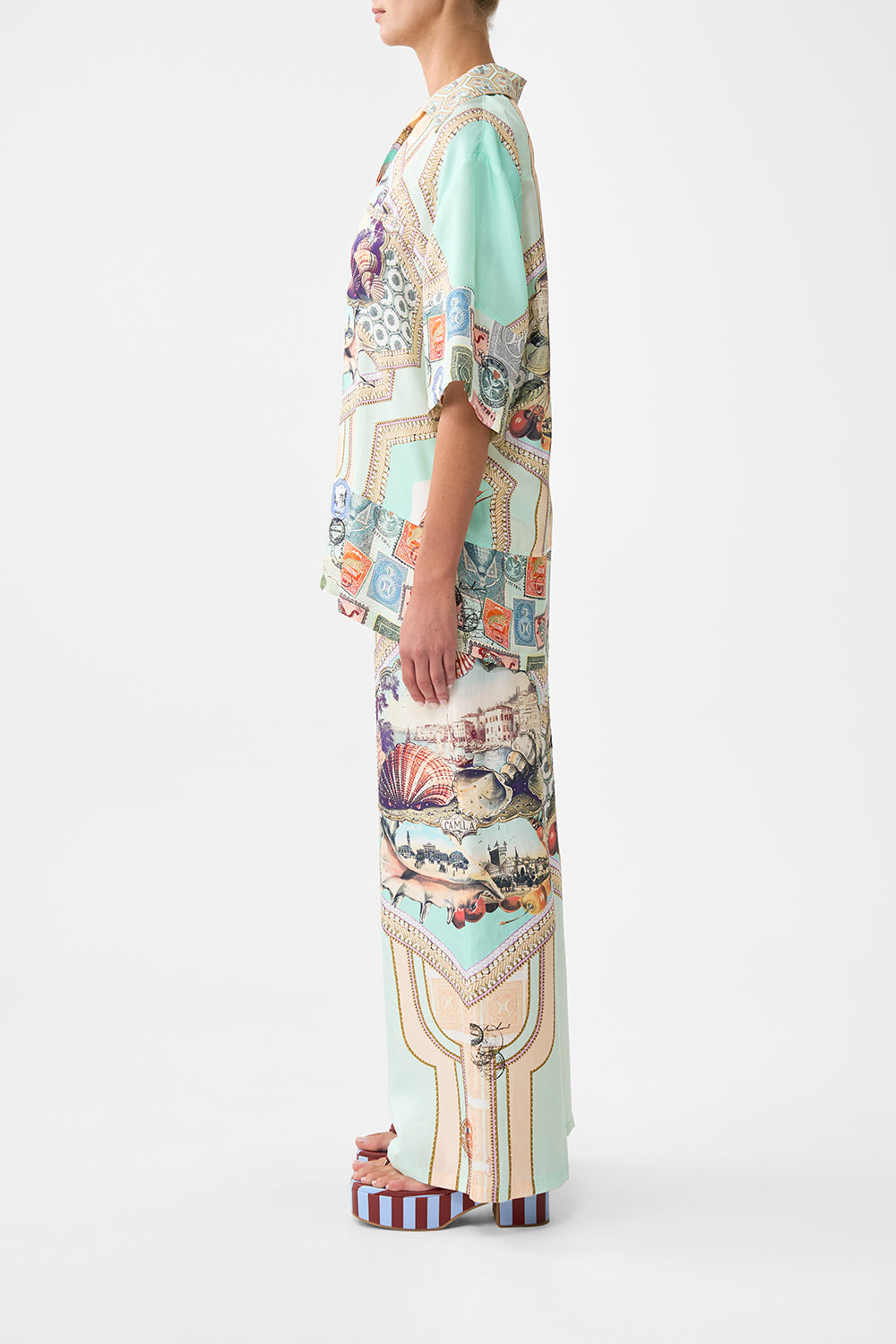 The CAMILLA WAISTED MIDI DRESS WITH RUFFLE DETAILS ALL ABOUT THAT LACE in our ALL ABOUT THAT LACE print.