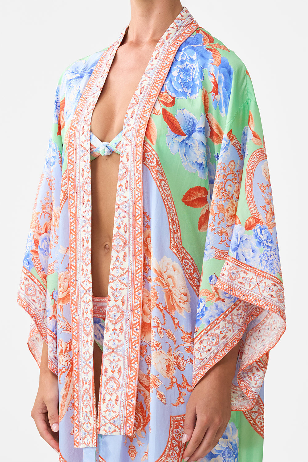 The CAMILLA ONE SHOULDER DRESS WITH BLOUSON SLEEVE FELINE FOLKLORE in our  print.
