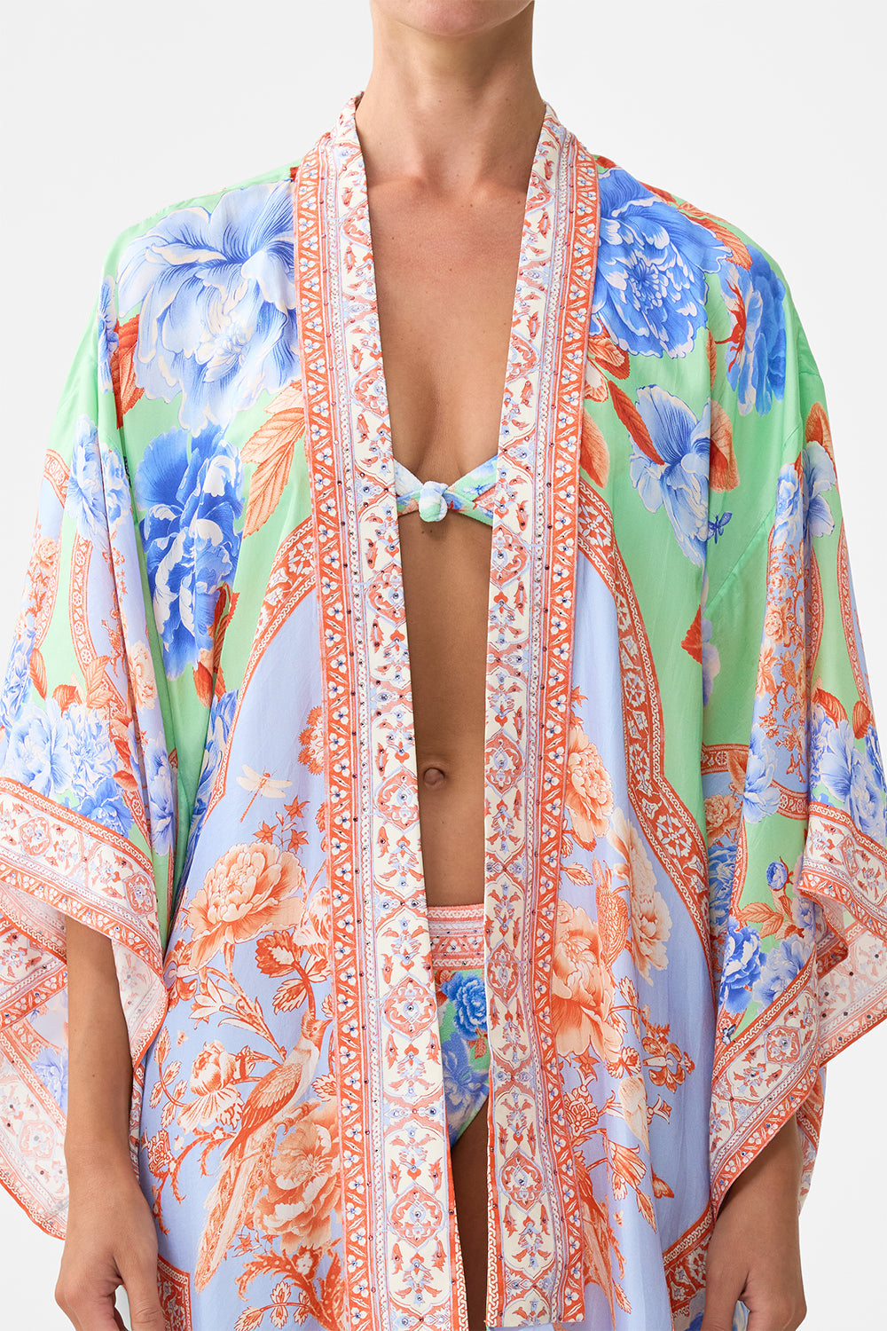 The CAMILLA ONE SHOULDER DRESS WITH BLOUSON SLEEVE FELINE FOLKLORE in our  print.