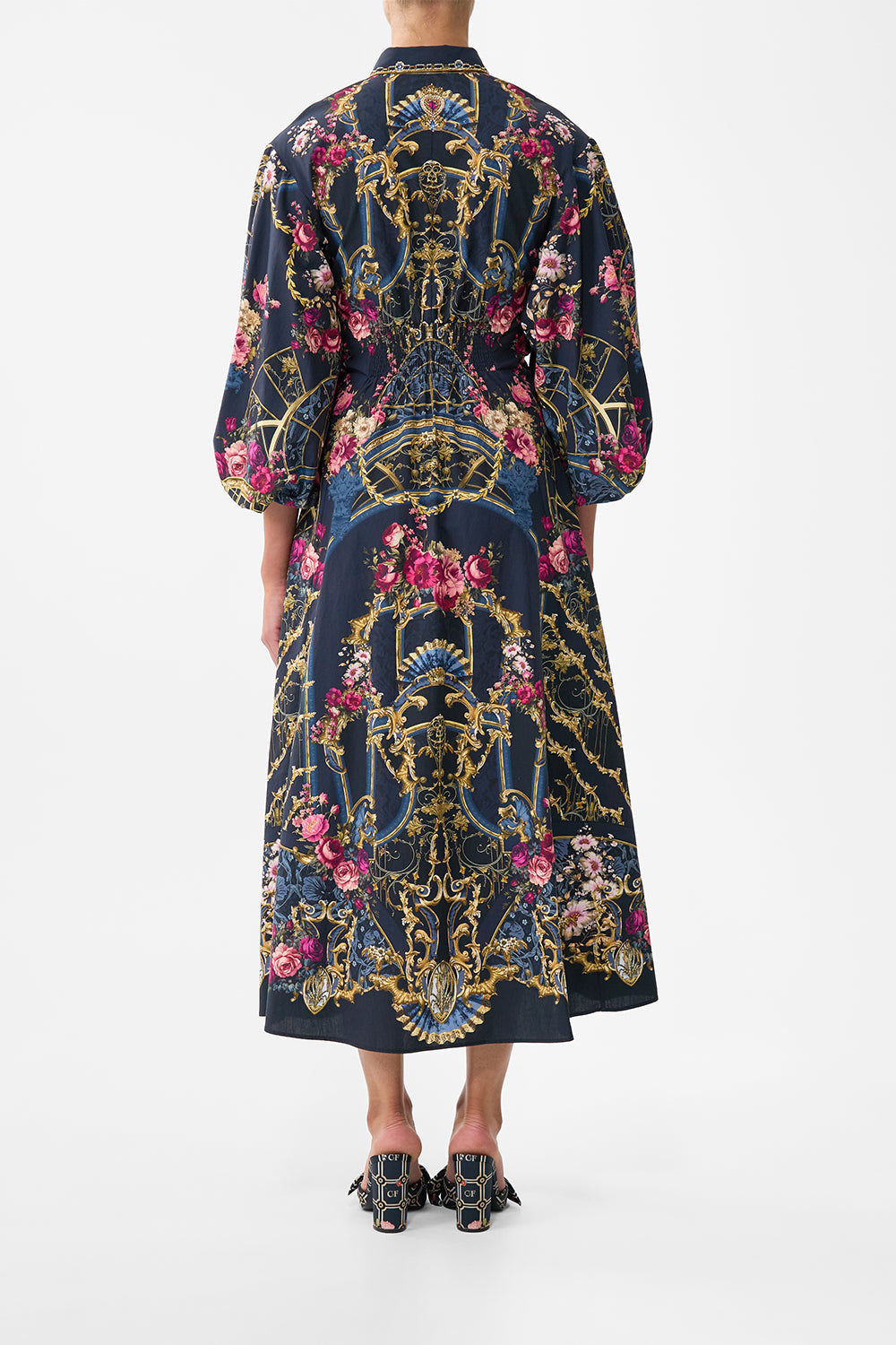 The CAMILLA GATHERED CUT OUT DRESS ISNIK LULLABY in our  print.