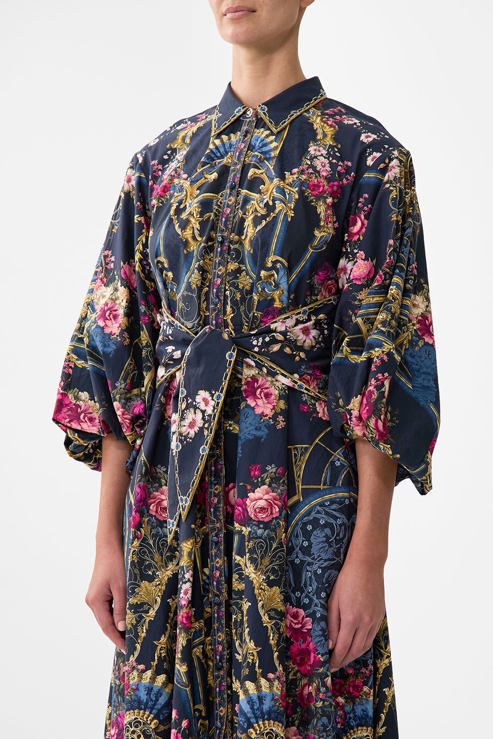 The CAMILLA GATHERED CUT OUT DRESS ISNIK LULLABY in our  print.