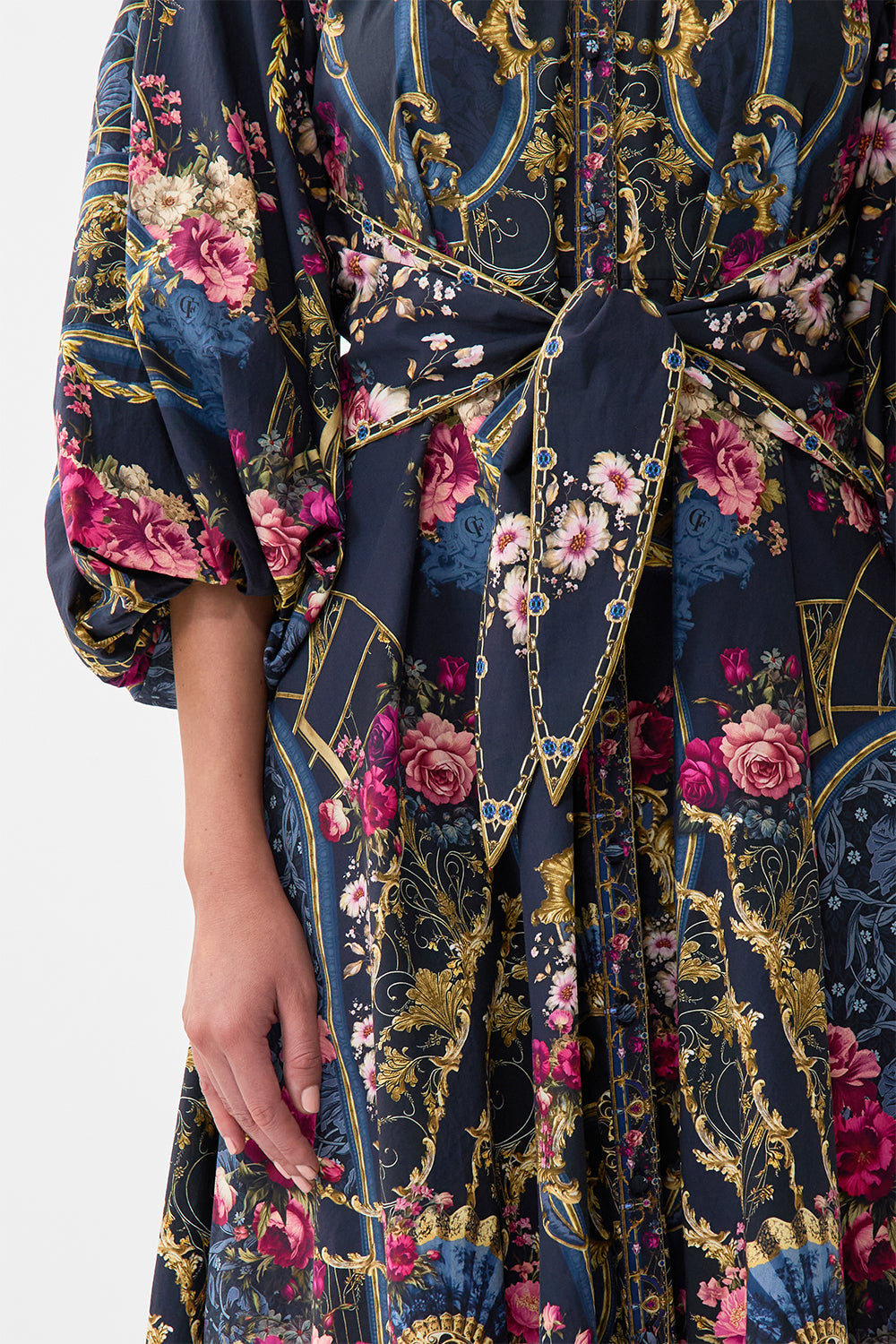 The CAMILLA GATHERED CUT OUT DRESS ISNIK LULLABY in our  print.