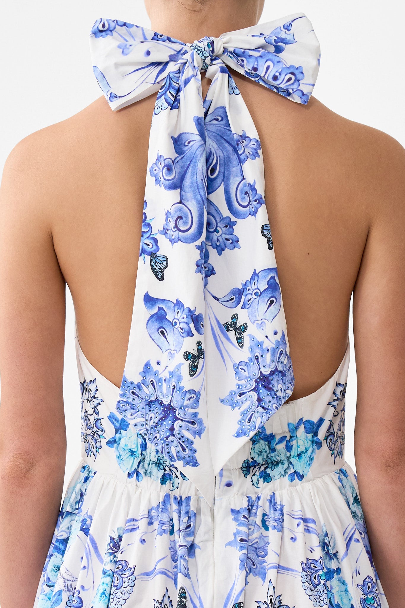 The CAMILLA BIAS CUT MIDI DRESS WITH LACE INSERT PALATIAL PASTELS in our  print.