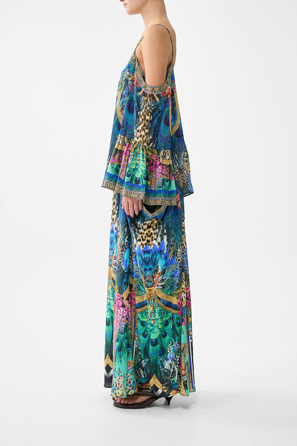 The CAMILLA WRAP SKIRT WITH GATHERED PANELS OTTOMAN OPULENCE in our OTTOMAN OPULENCE print.