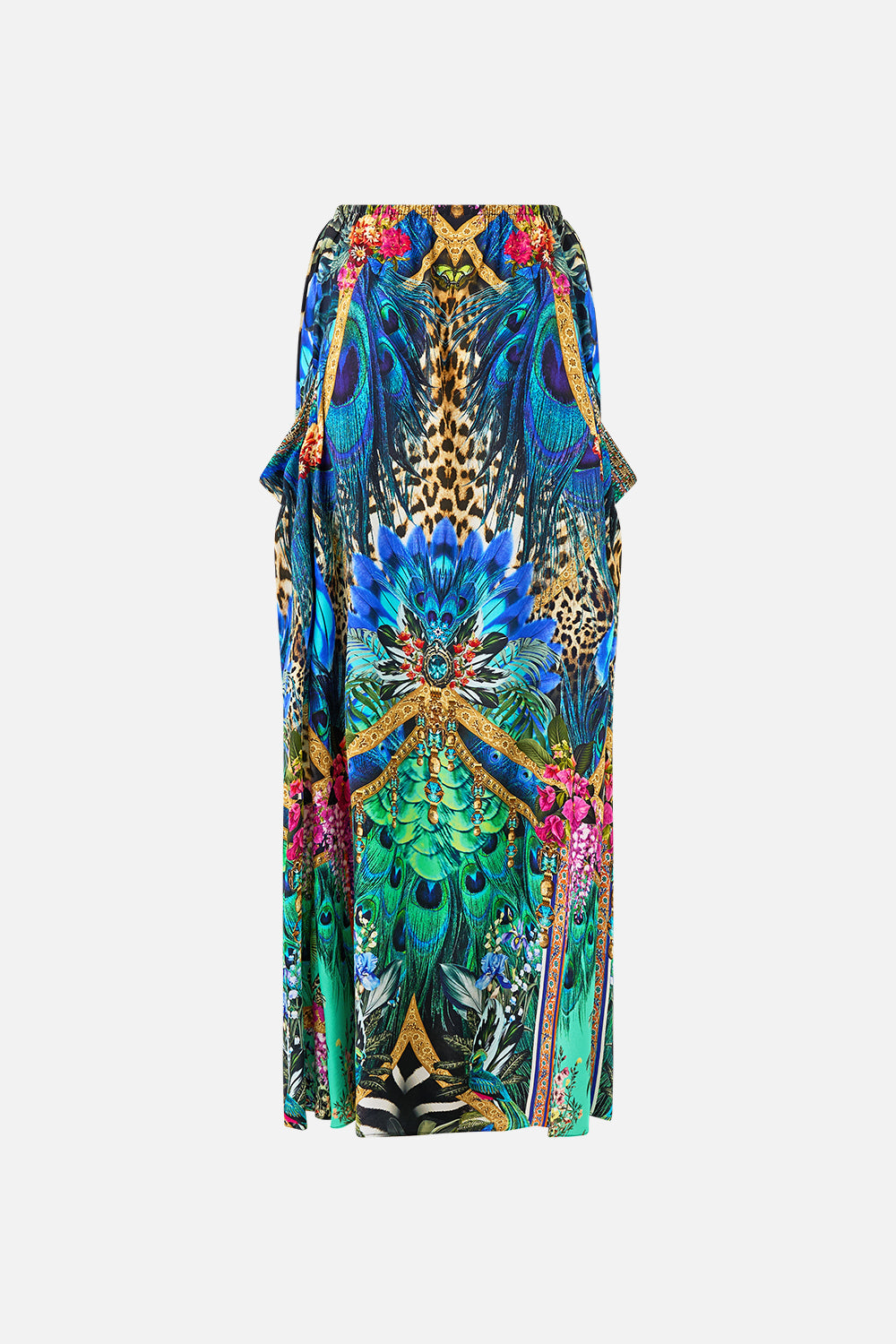 The CAMILLA WRAP SKIRT WITH GATHERED PANELS OTTOMAN OPULENCE in our  print.