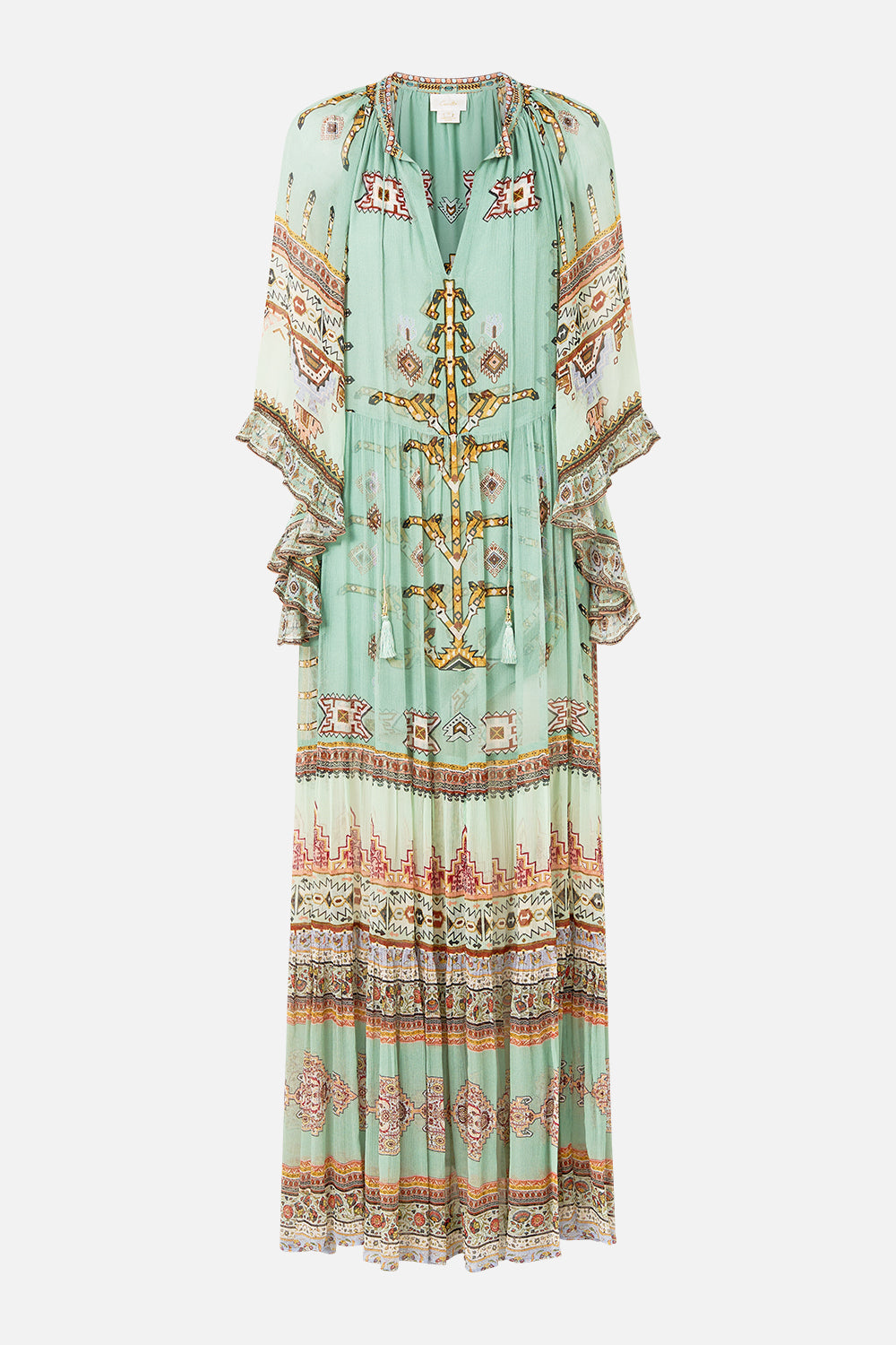 The CAMILLA CRINKLE STRETCH SCOOP NECK ONE PIECE WITH STRAP TRIMS FELINE FOLKLORE in our  print.