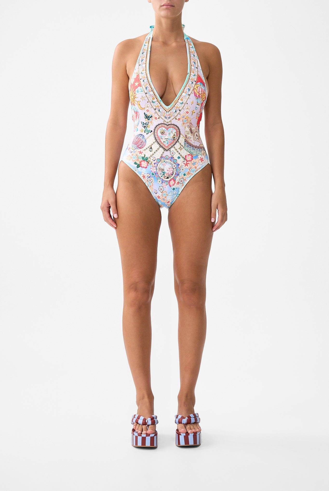 The CAMILLA LONG SPLIT FRONT TWIST DRESS AMULETS AND ALCHEMY in our  print.