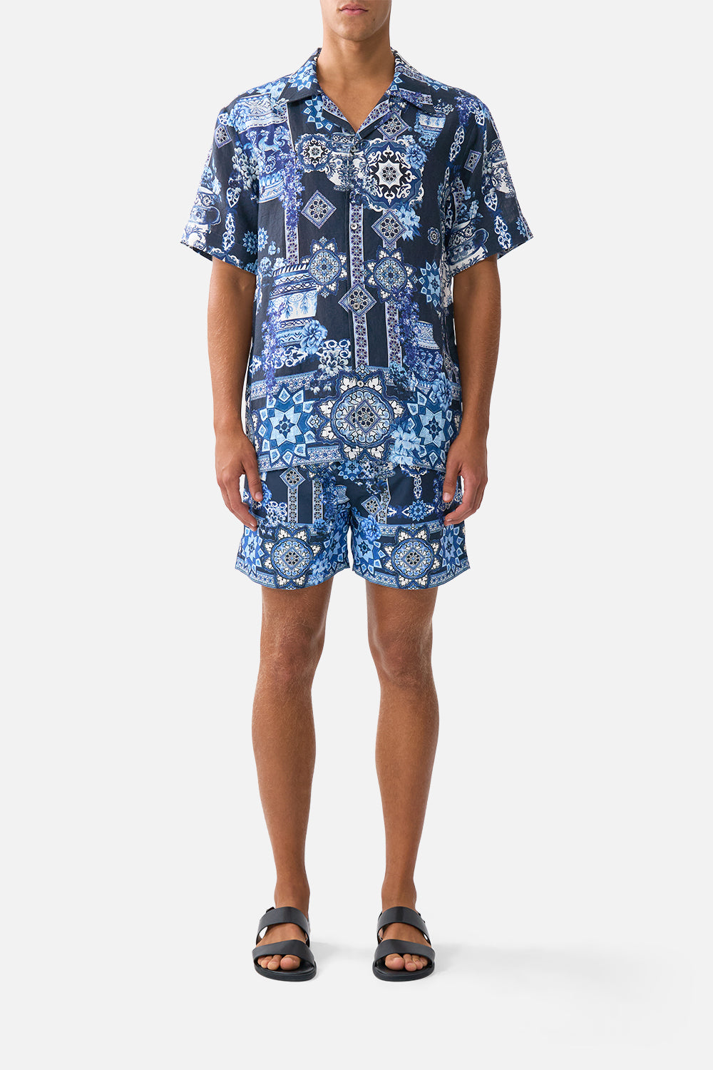 The CAMILLA SHORT FLARED DRESS WITH HARDWARE HOWDY GAUDI in our  print.